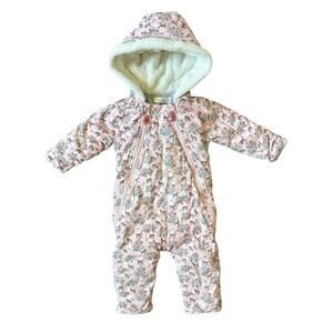 Baby Boden Pink Deer Fawn Floral Bunting Insulated Snowsuit Size 12-18 months